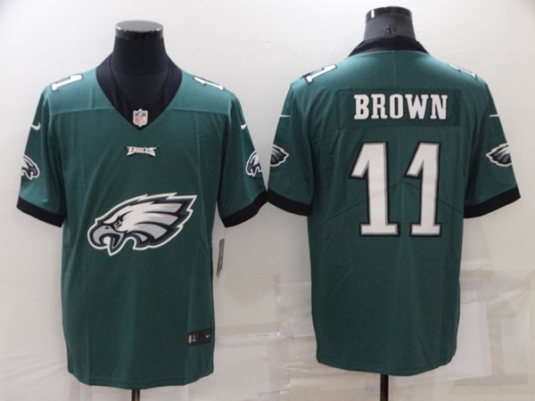 Men's Philadelphia Eagles #11 A. J. Brown Green Team Big Logo Limited Stitched Jersey - Click Image to Close